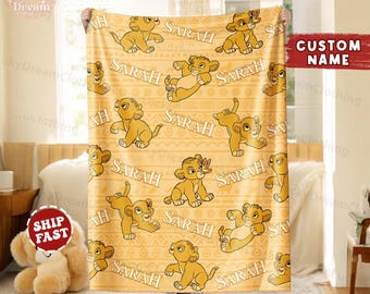 Custom Name Baby Simba Blanket, Personalized Lion King Blanket Gift For Boy, Baby Lion Blanket, Simba Blanket Gift, Disney Family Blanket