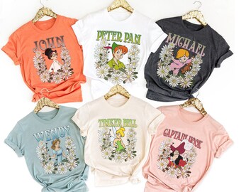 Personalized Disney Peter Pan Characters Floral Shirt,Vintage Disney Peter Pan Shirt, Disney Peter Pan Shirt,Neverland Shirt,Tinker Bell tee