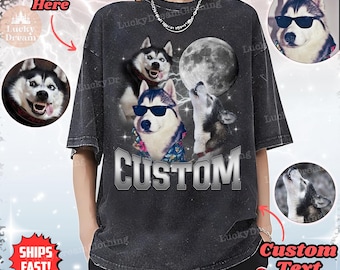 Comfort Colors Custom Dog Shirt, Dog Mom Shirt, Personalized Moon Shirt, Custom Pet Shirt, Gift Dog Bootleg T-shirt, Howling Wolves Style