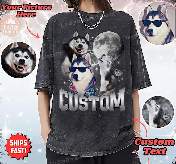 Comfort Colors Custom Dog Shirt, Dog Mom Shirt, Personalized Moon Shirt, Custom Pet Shirt, Gift Dog Bootleg T-shirt, Howling Wolves Style