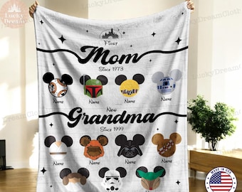 Personalized Disney Blanket Best Mom Grandma Ever, Custom Disney Characters Blanket, Father's Day Gift Ideas, Birthday Gift for Mom Grandma