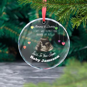 Ornamento fotografico per ecografia, regali per ecografia in gravidanza, buon Natale mamma e papà ci vediamo presto, nuovo ornamento natalizio in vetro per ecografia