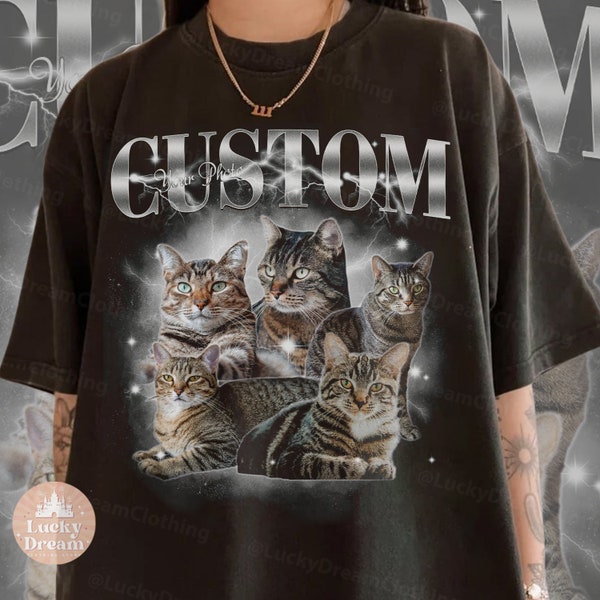 Comfort Colors® Camisa de PET Bootleg Rap PERSONALIZADA, mascota personalizada, foto personalizada - Camiseta gráfica vintage de los años 90, PERSONALIZA tu propio diseño pirata