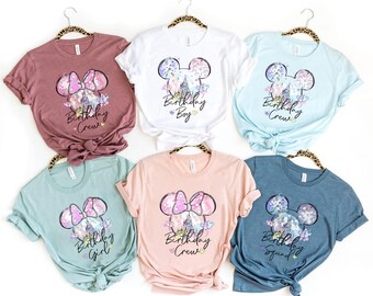 Personalized Watercolor Disney Family Birthday Shirt, Mickey Minnie Birthday Party, Disney Balloons Shirt, Disneyland Castle, Birthday Girl