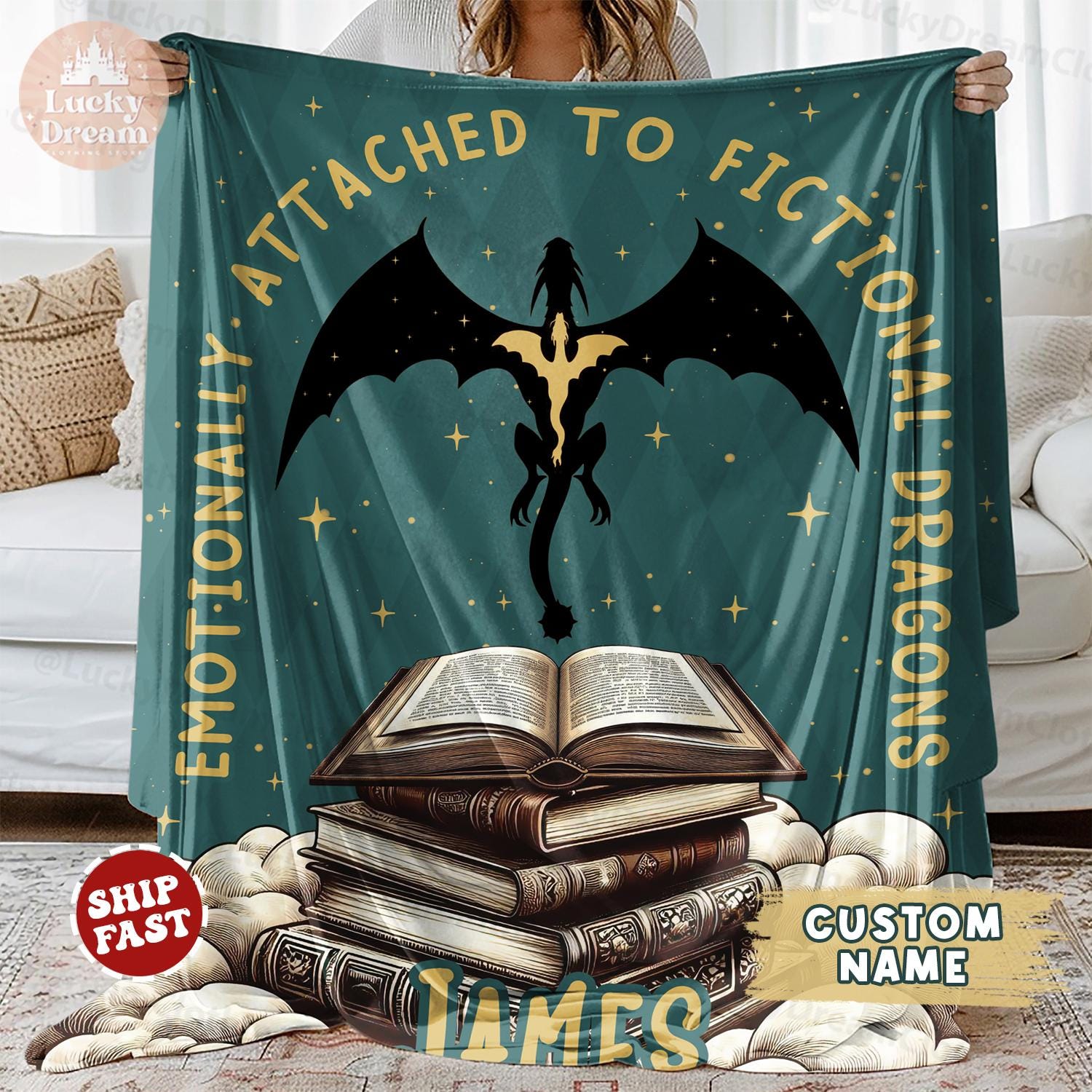 Discover Custom Emotionally Attached to Fictional Dragons Bookish Blanket, Fantasy Romance Reader Gift, Romantacy Book Lover, Dragon Rider Blanket