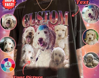カスタムヴィンテージペットTシャツ、ペットの写真＋名前入りカスタム犬用シャツ、パーソナライズドシャツ、人間用カスタムTシャツ、猫用シャツ、90年代Tシャツ、面白いシャツ