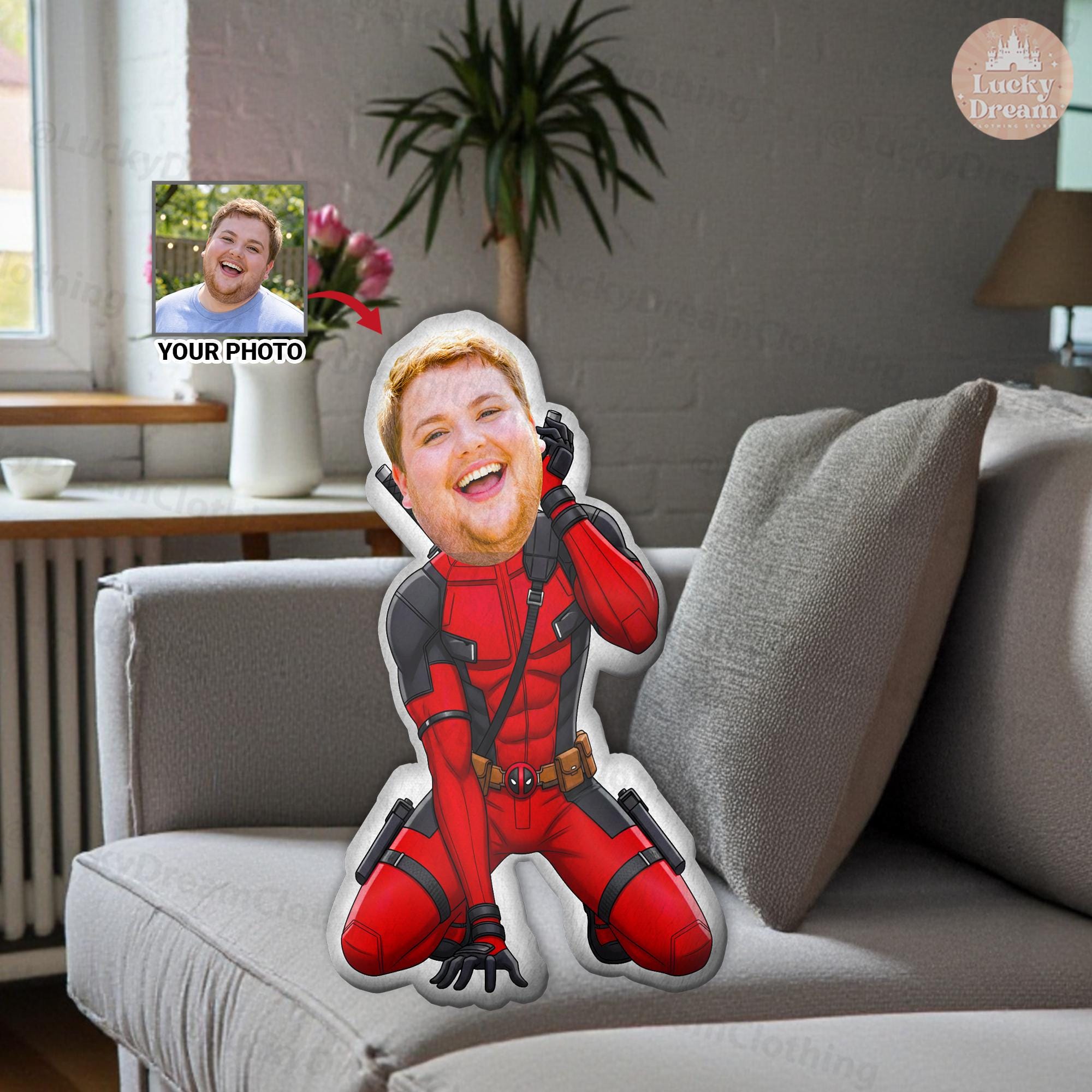 Personalized Funny Face Superhero Plush Pillow,custom Deadpool