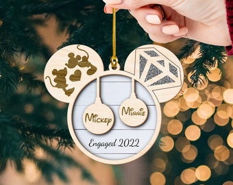 First Christmas Engaged Disney Ornament-Engaged Couple Ornament-Disney Gift For Couple-Personalized Disney Ornament Gift-Disney Ornament