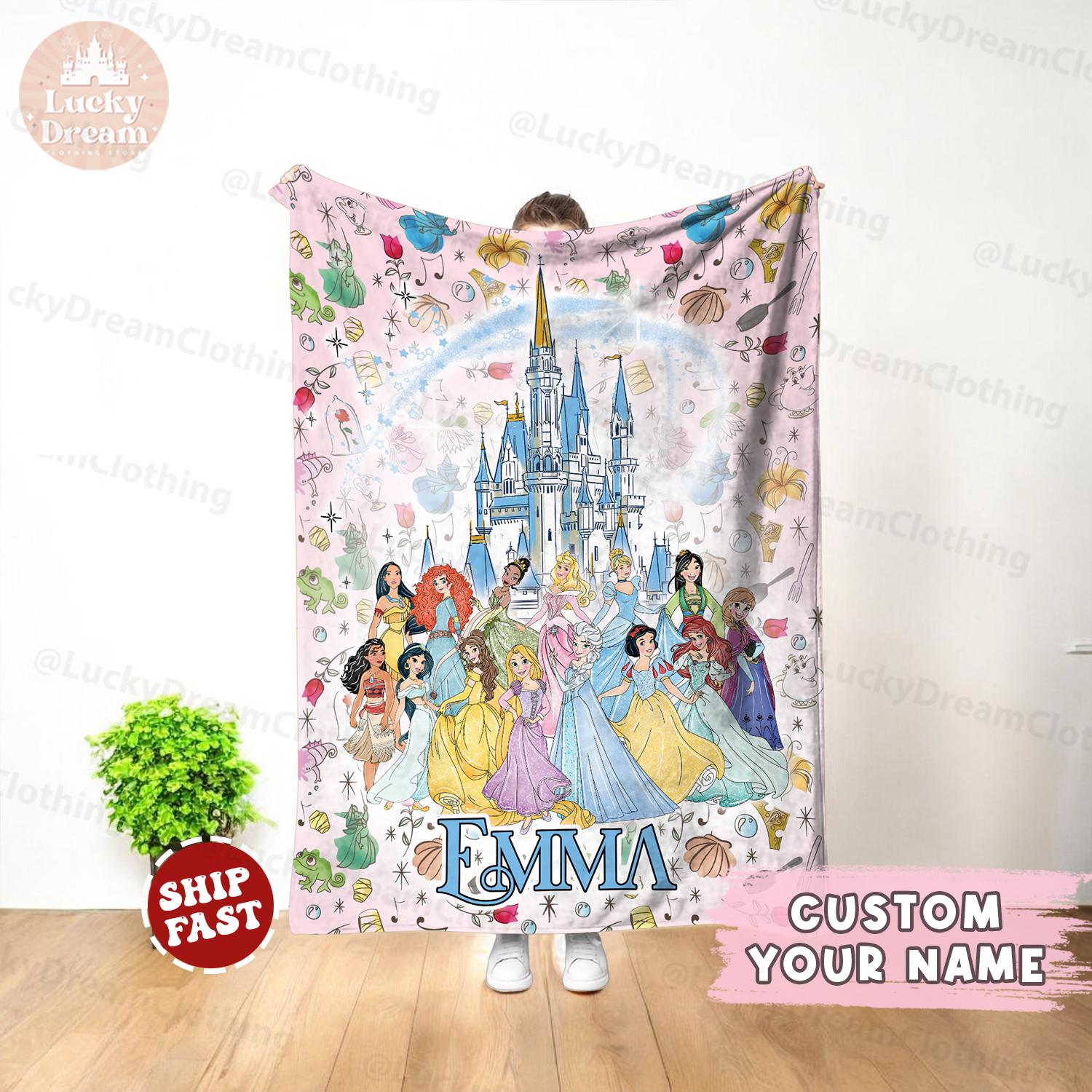 Personalized Disney Princess Blanket, Custom name Disney Princess Blanket, Gift for Daughter, Birthday Gift Idea For Her, Gift for Baby Girl
