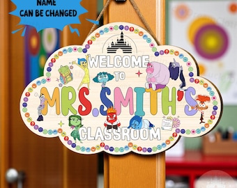 Personalized Teacher Name Door Sign, Inside Out Teacher Door Decor, Back to School, Disney Pixar Door Decor, Kindergarten Decor Disney Style