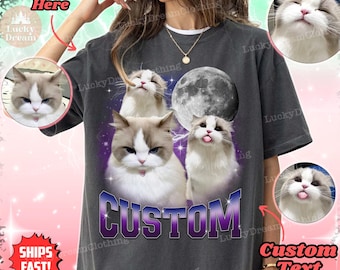 Comfort Colors Custom Pet Shirt, Cat Dad Shirt, Personalized Moon Shirt, Custom Pet Shirt, Gift Dog Bootleg T-shirt, Howling Wolves Style