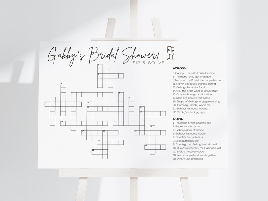 Custom Bridal Shower Crossword Puzzle Template Sip &amp; Solve - Etsy