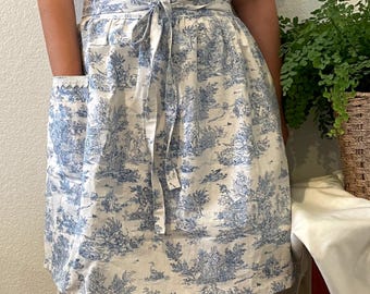Linen Waist Apron for Women, Handmade Kitchen Apron, Toile Cooking Apron, Cottagecore Apron, Gift for Her