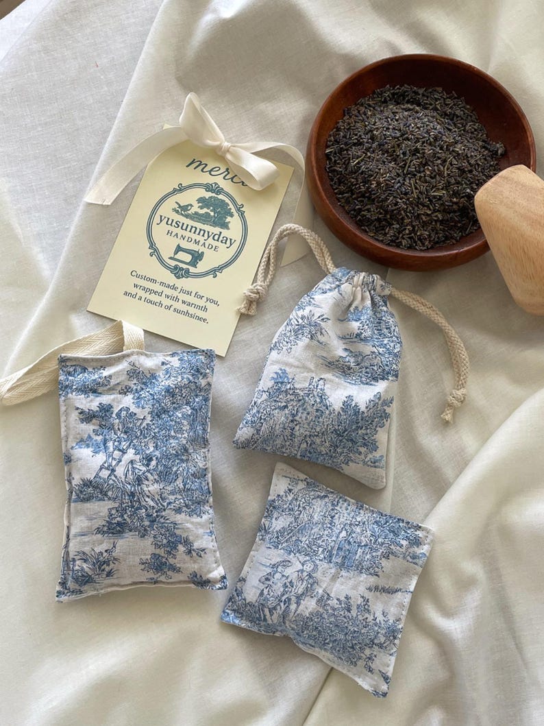 Handmade Lavender Sachet Set, French Toile Fabric Pouch, Natural Air ...