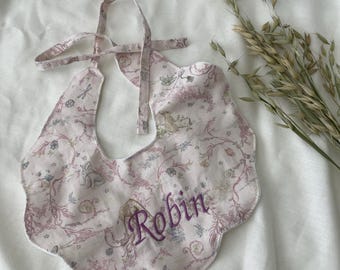 Personalized Toile Baby Bib: Soft Cotton Gauze Back, French Vintage Style
