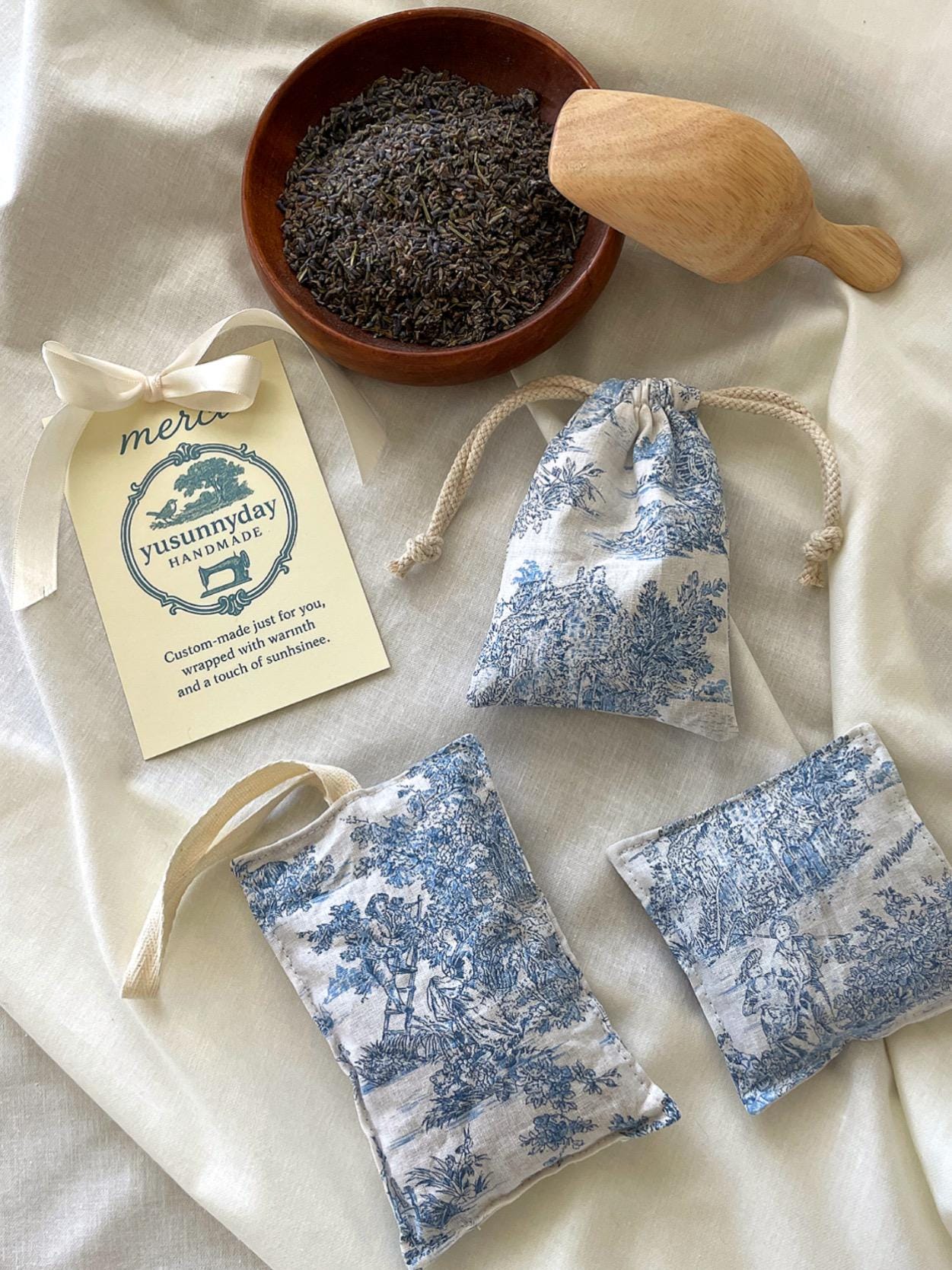 Handmade Lavender Sachet Set, French Toile Fabric Pouch, Natural Air ...