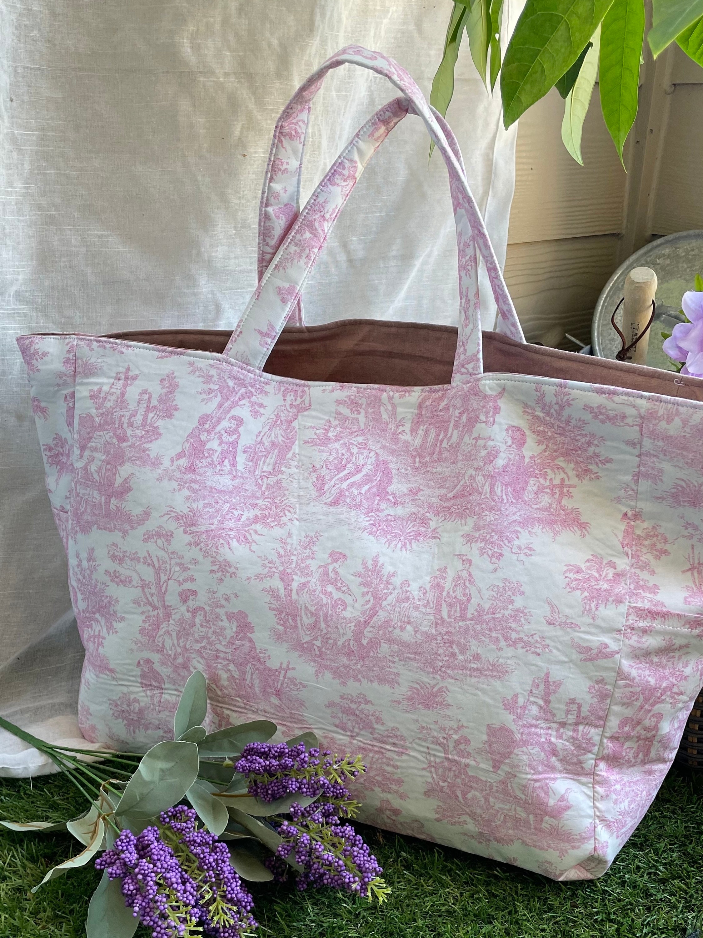 Toile De Jouy Tote Bag, French Linen Travel Bag - Etsy