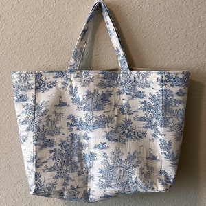 Bolso Toile de Jouy / Bolso tote grande / bolso de viaje / bolso de playa / bolso de tela vintage / bolso tote de diseño francés / Bolso tote para mujer. bolsa de playa
