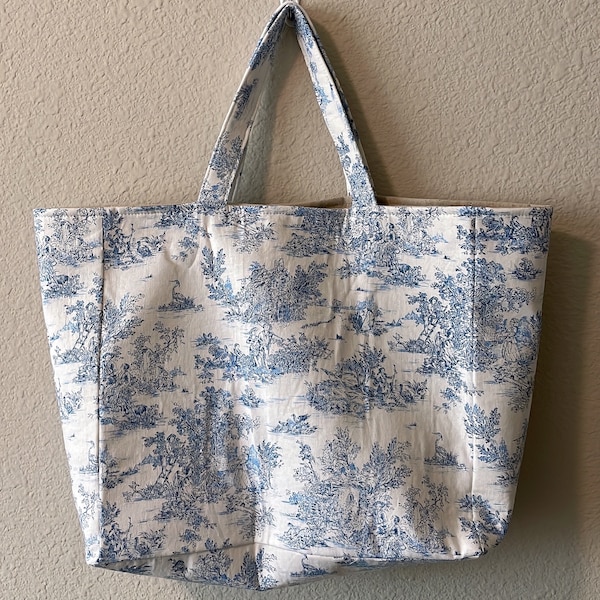Lovely Toile de Jouy bag / Large tote bag / travel bag / beach bag / vintage fabric bag / French design tote bag / Tote bag for women