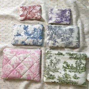 Variety size toile de jouy make up pouch / Embroidery makeup pouch /personal pouch/small make up pouch / key card case / named pouch zdjęcie 4