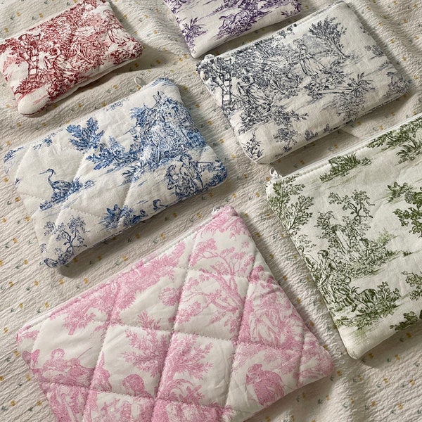 Variety size toile de jouy make up pouch / Embroidery makeup pouch /personal pouch