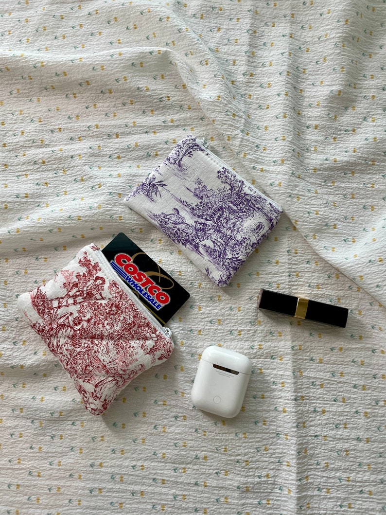 Variety size toile de jouy make up pouch / Embroidery makeup pouch /personal pouch/small make up pouch / key card case / named pouch zdjęcie 5