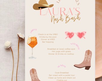 Bachelorette Itinerary, Cowgirl Bachelorette, Nashville Bachelorette, Western Bachelorette, Bachelorette, Itinerary, Custom Bachelorette,DIY