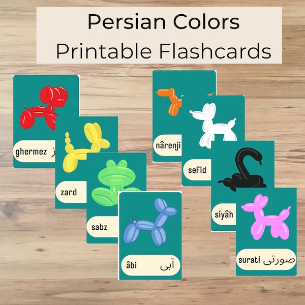 Persian Color Flashcards, Farsi Color Flashcards, Persian, Farsi, Flashcards, Colors