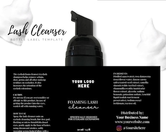 Customizable Lash Shampoo Label Template, Eyelash Foam Cleanser (Digital Download)