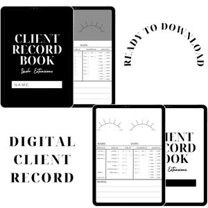 Lash-klantenbestand, 2 informatiekaarten digitaal, pagina's gemakkelijk dupliceren, klantentracker, voorblad en infokaart Afdrukbaar en digitaal