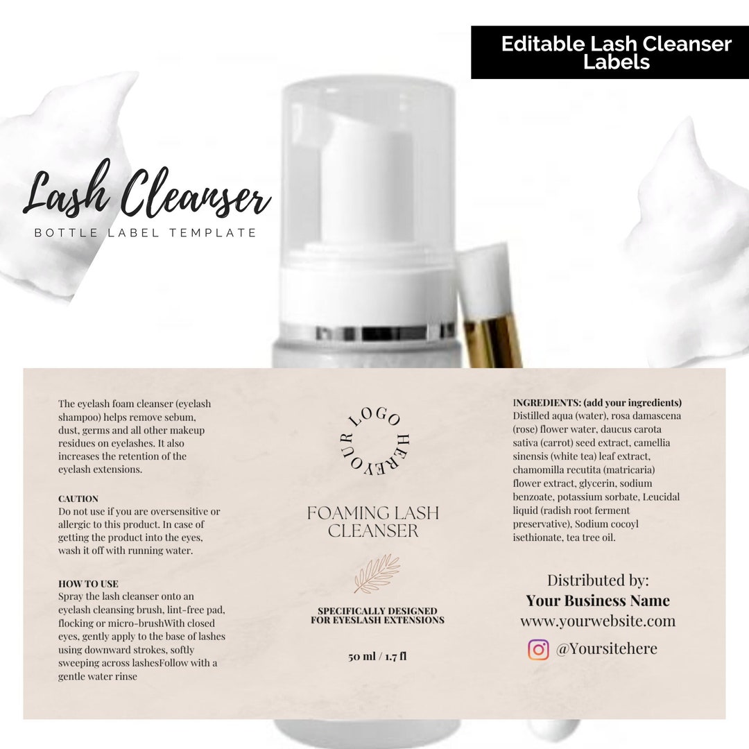 Lash Shampoo Labels Template Editable Nude White Gray Etsy
