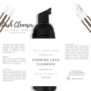 DIY Lash Bath Label Template, Custom Eyelash Foam Cleanser Label Design, Printable 30ml 50ml 60ml Clean Lash Shampoo Bottle Sticker