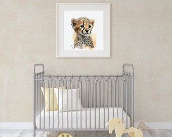 Baby Cheetah Printable Wall Art, Nursery Wall Decor, Water Colour Cheetah Painting, Baby Animal Print, Safari Animal Nursery Art