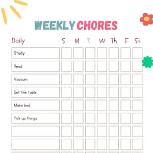 Printable Weekly Chore Chart for kids, Responsibility Chart, Daily Routine, Checklist