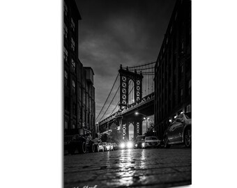 Black and White Manhattan Bridge DUMBO Brooklyn New York City Street Wall Art Print