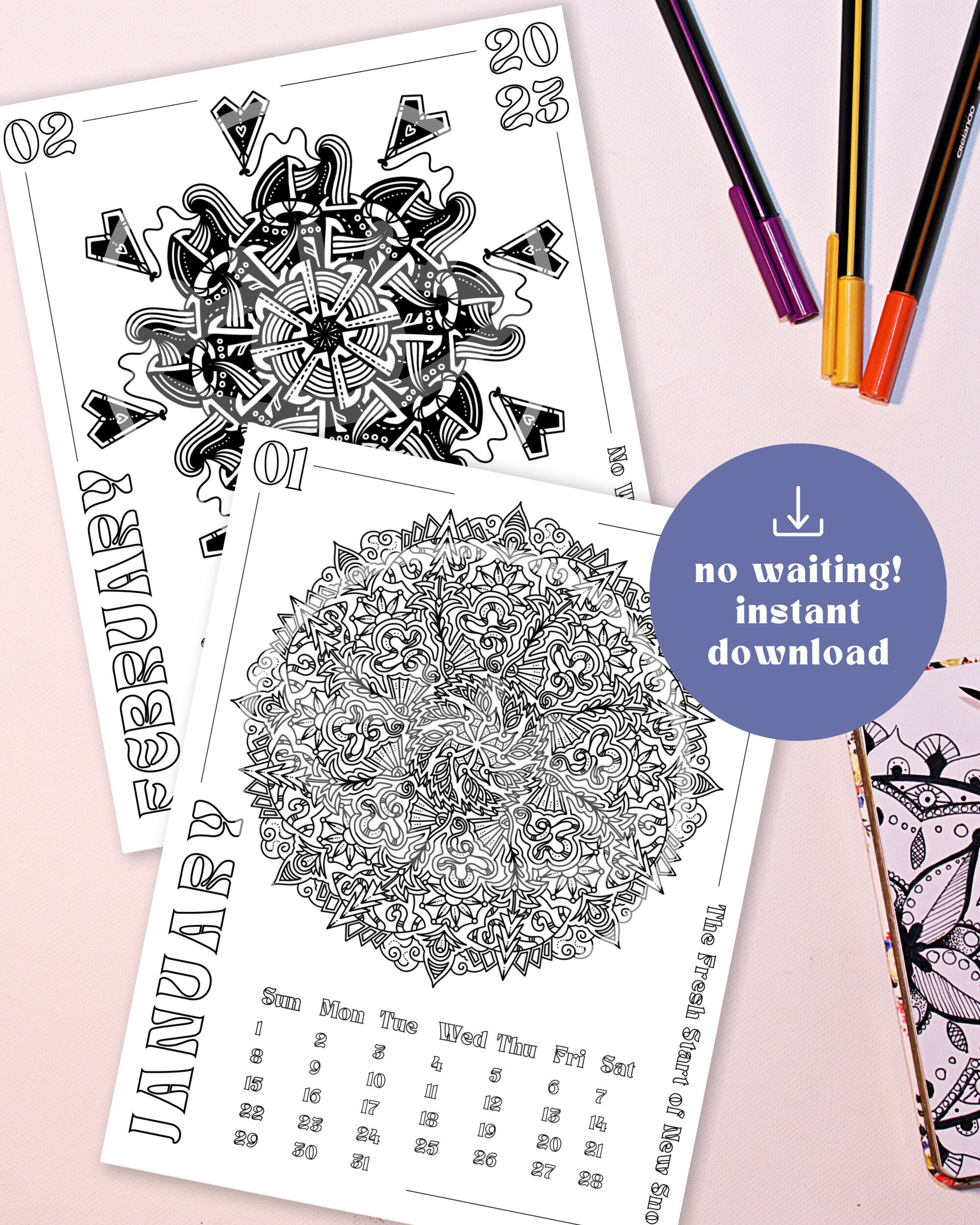 2023 PRINTABLE Coloring Calendar Adult Mandalainspired Etsy