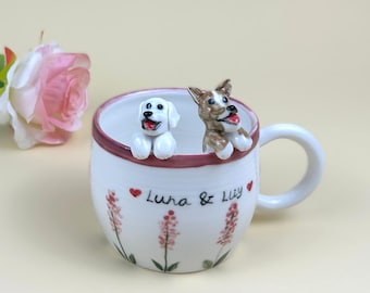 Taza personalizada con retrato de mascota: taza de cerámica hecha a mano con diseño de peekaboo