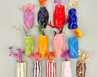 Handmade Ceramic Magnet Vase | Colorful Pottery Fridge Decor
