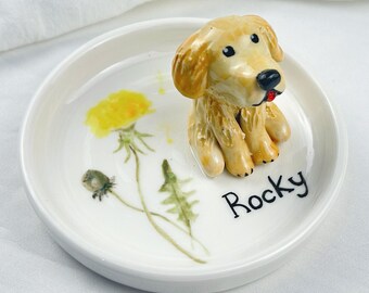 Custom 3D Dog Ring Dish: Personalized Chrysanthemum Ceramic Jewelry Tray, Dog Cat Keepsake Gift, Mothers day gift