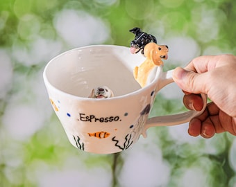 Anpassad husdjursmugg Handgjord keramisk kaffemugg Personlig kattmugg Födelsedagspresent till husdjursägare Familj Unik hundmugg Bröllopspresent Tittutmugg