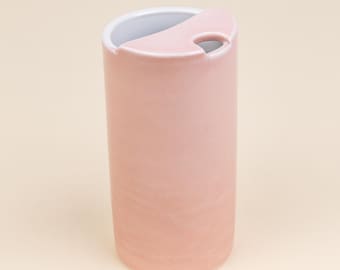Handmade Pink Ceramic Travel Mug: Personalized Coffee Cup, Eco-Friendly