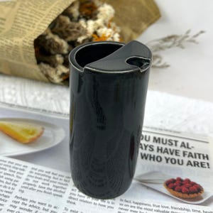 Handmade Black Ceramic Travel Mug: Eco-Friendly Coffee Cup