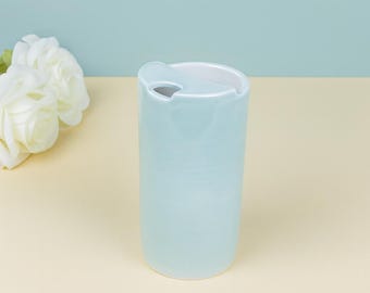 Handmade Ceramic Travel Mug: Personalized Coffee Tumbler with Silicone Lid