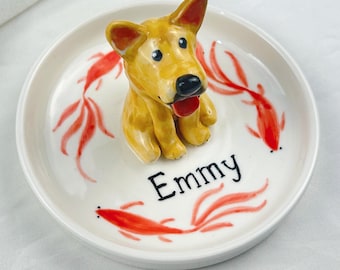 Custom Dog Photo Ceramic Ring Dish, Handmade Pet Lover Gift Trinket Dish, Gifts for Dog Mom