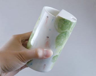 Handmade Ceramic Travel Mug: Fish Design, Ceramic Coffee Mug, Eco-Friendly Pottery To-Go Cup