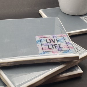Ceramic Tile Resin Coasters set of 4 Housewarming Gift for Her