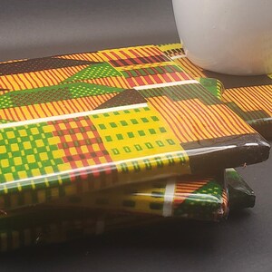 Epoxy Tile Coaster set of 4 African Kente Print Unique Coasters