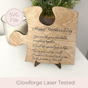 Rompecabezas del día de la madre SVG / Glowforge probado / Regalo del día de la madre / Regalo de mamá / Decoración de madera personalizada / Placa madre