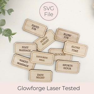 Dirty Date Night Tickets SVG Cut File | Glowforge testé | Cadeau de Saint-Valentin pour lui | Coupons de Saint-Valentin | Cadeaux de Saint-Valentin | Jetons
