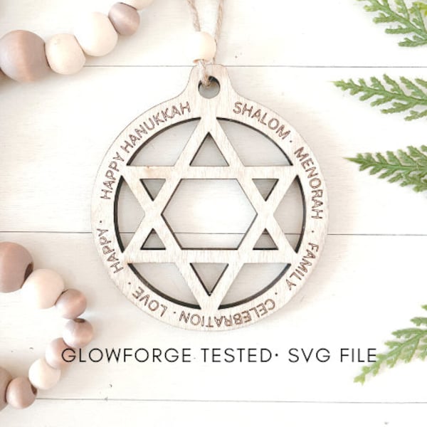 Star Of David Ornament | Glowforge Tested Digital Ornament Cut File  | Custom Ornament File | Happy Hanukkah Ornament Digital SVG | Menorah